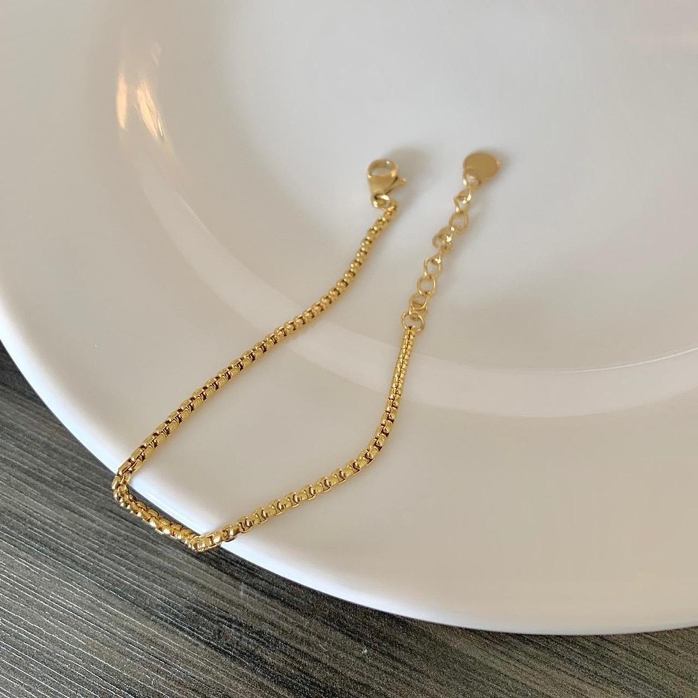 18k gold box chain bracelet, chain bracelet, stacking bracelet - Picture 3 of 3